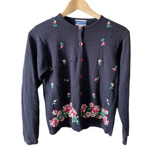 Vintage Pendelton Embroidered Floral Cardigan Sweater Size Small
